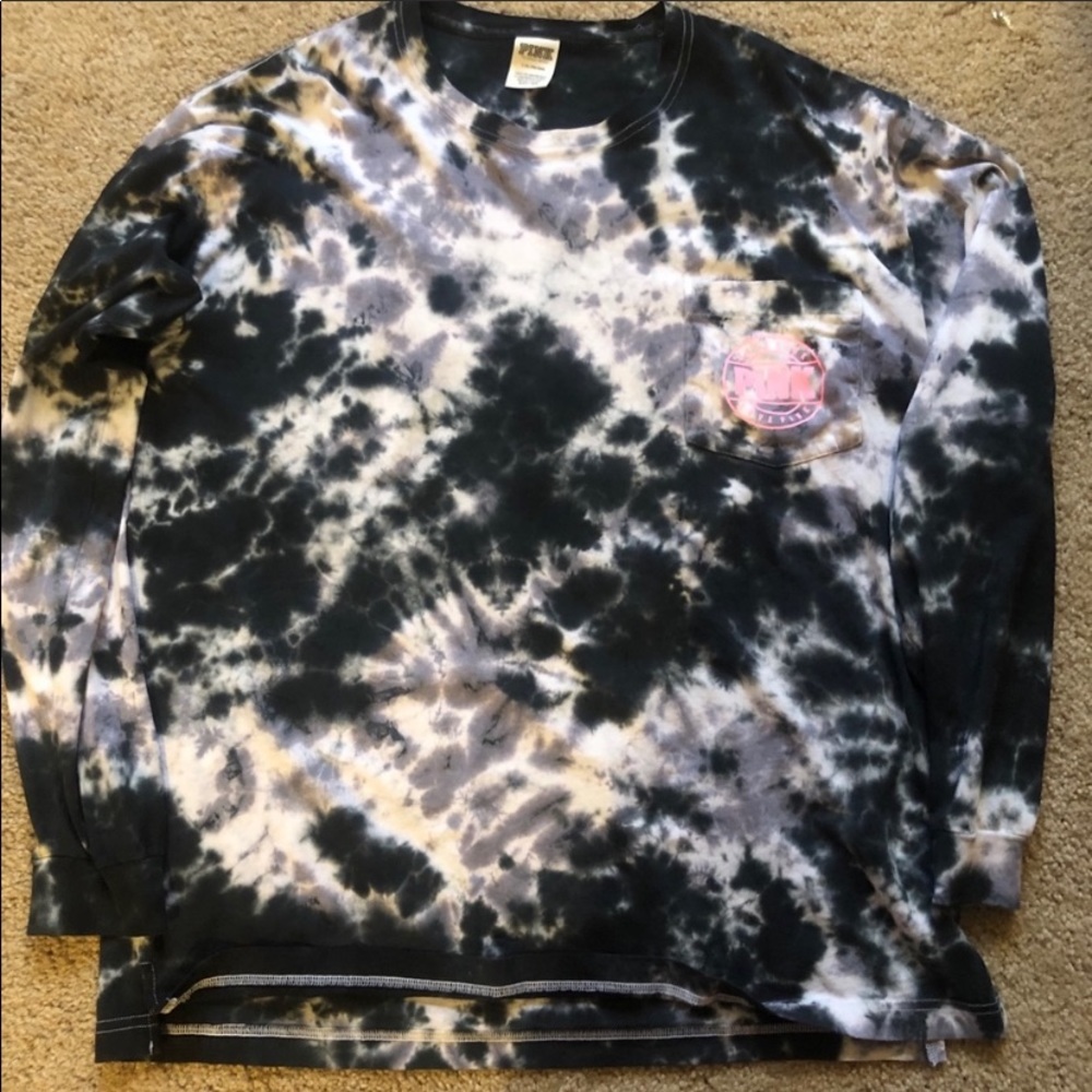 PINK tye dye long sleeve campus tee